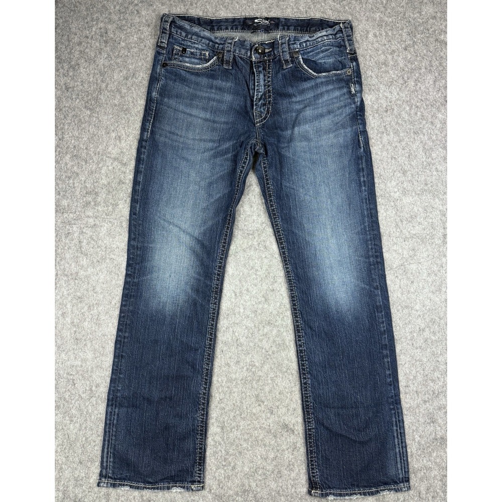 Silver Jeans Co Jeans Mens 34x32 (Fits 34x31) Blue Nash Selvedge Straight Denim